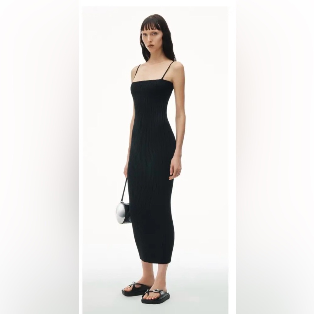 Alexander Wang Black Strapless Ribbed Midi Dress